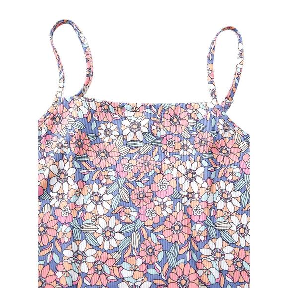 Sky Blue Floral Print Spaghetti Straps Tank Top and Shorts Set New S, L, XL - Picture 6 of 13